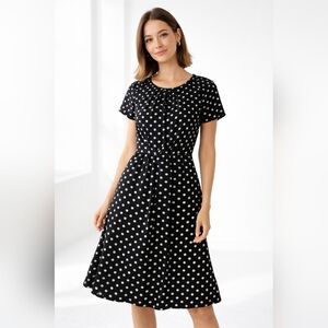 Mikarose Black and White Polka Dot Midi Dress SIZE Large